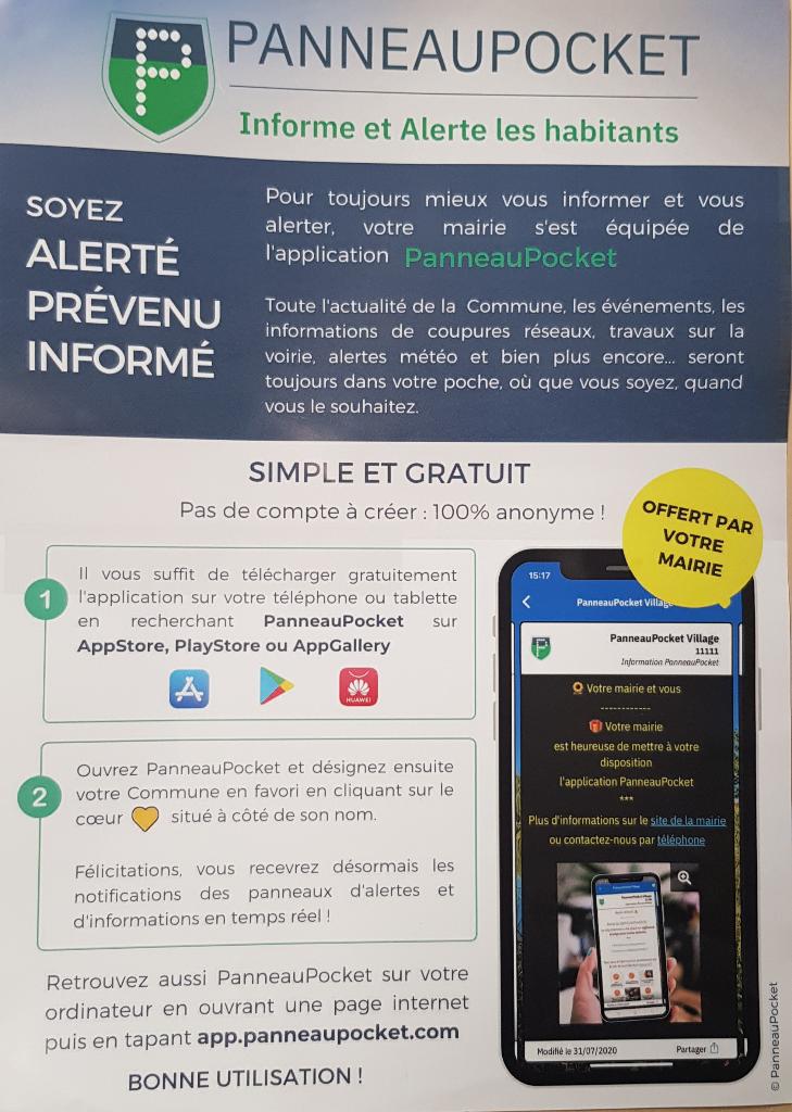 Affiche présentant l'application Panneau Pocket avec un smartphone en photo