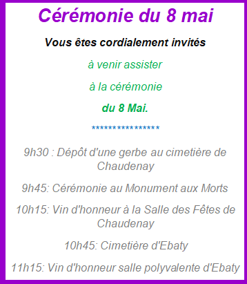 Invitation cérémonie du 8 mai