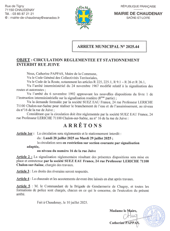Circulation réglementée et stationnement interdit rue Juive les 28 et 29 juillet 2025