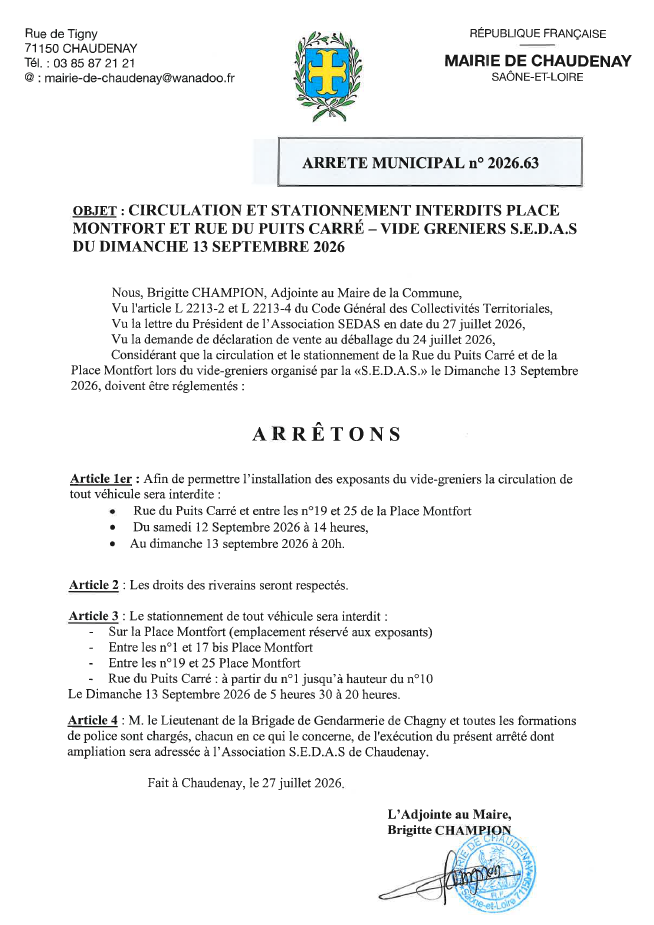 Circulation et stationnement Place Montfort dimanche 13 septembre 2026