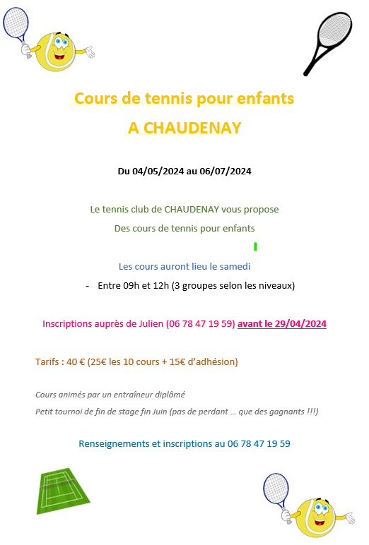 Cours tennis pour les enfants à Chaudenay