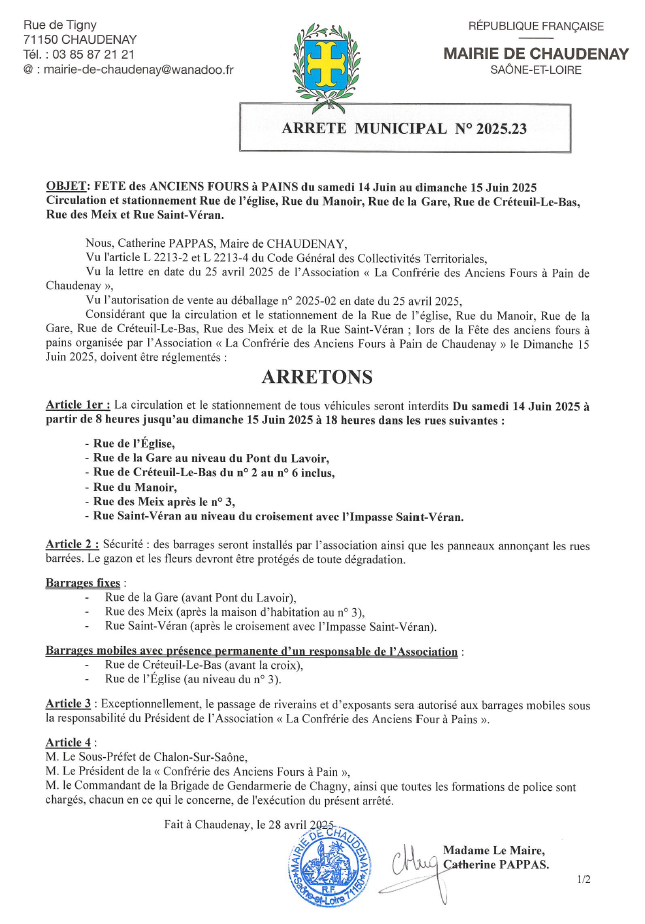 Circulation et stationnement pour organisation fête de sfours à pains