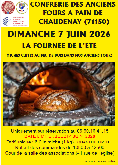 Vente miches cuites aux fours à pains le dimanche 7 juin 2026