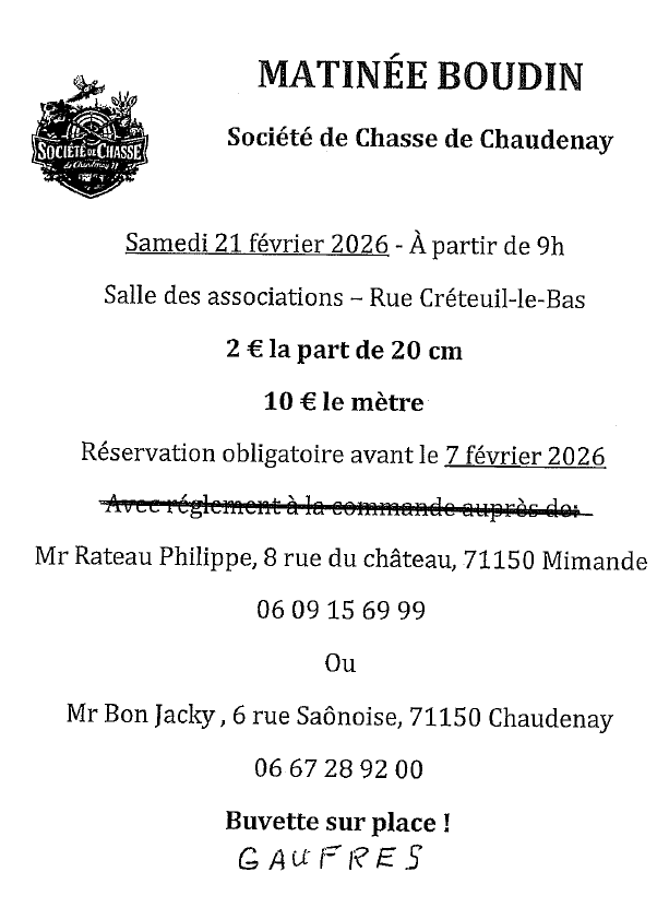 Matinée boudin dimanche 21/02/2026