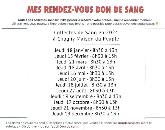 Calendrier dates don du sang 2024